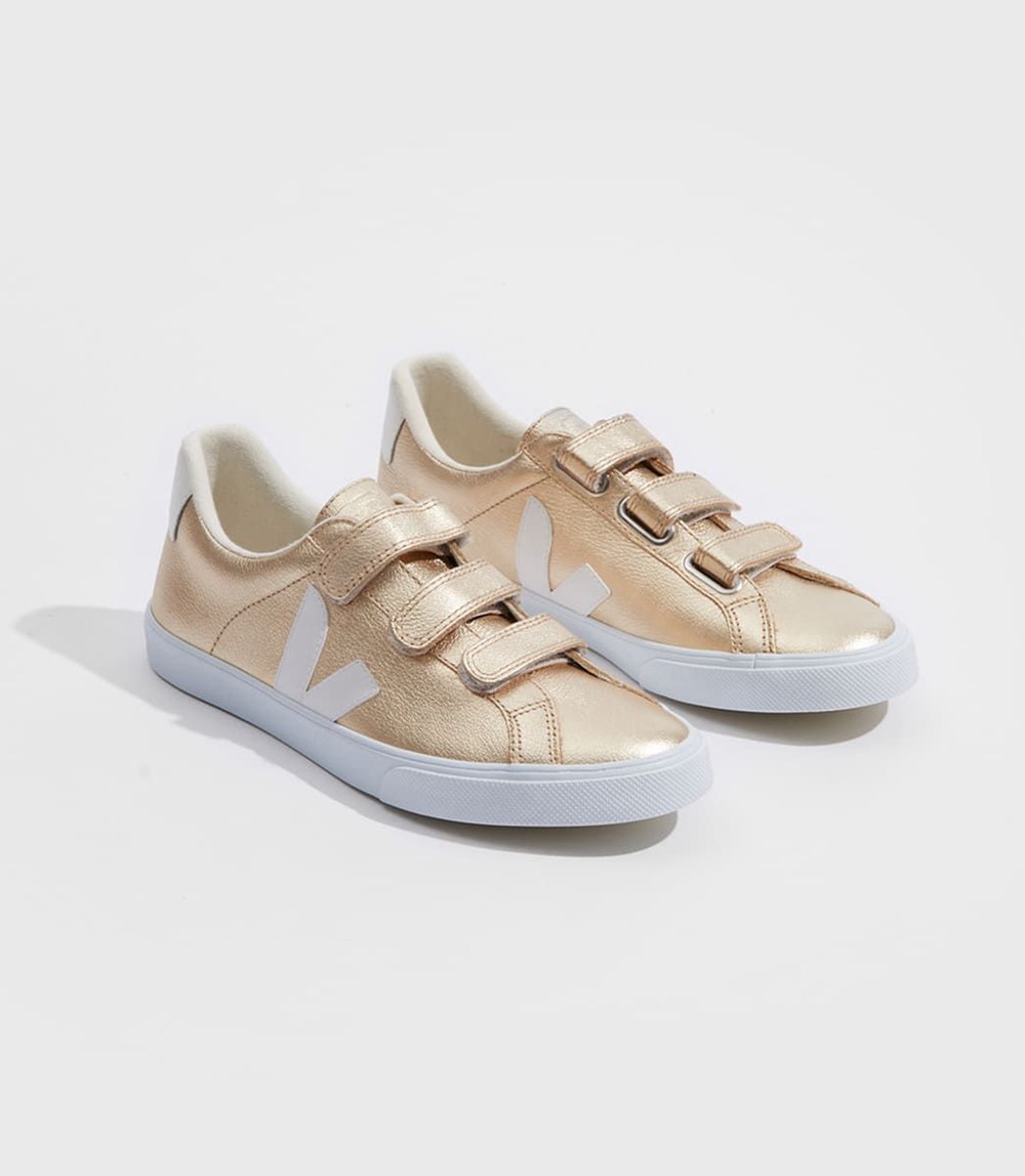 Veja Sneakers Womens - 3-lock Leather - Gold/White - 7850ALHPD